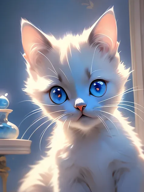 painting of a cat with blue eyes and a white nose, aesthetic siamese cat, beautiful blue glowing eyes, beautiful cat, cat portrait, beautiful blue - eyes, sparkling blue eyes, in a painting of a cat, dream animal cute eyes, blue-eyed, with gorgeous detaile...