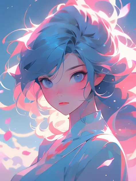 there is a blurry image of a woman's face with a pink and blue background, a digital painting inspired by Yanjun Cheng, trending on cgsociety, digital art, artwork in the style of guweiz, blurred and dreamy illustration, digital art ilya kuvshinov, soft an...