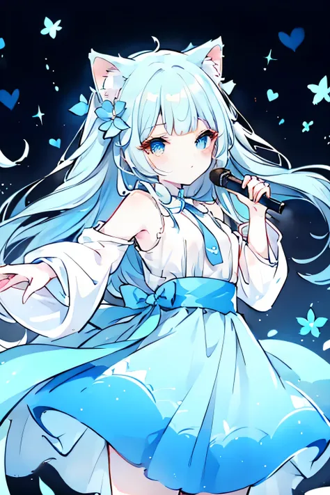 Image color: A cute singer girl with light blue cat ears and long hair