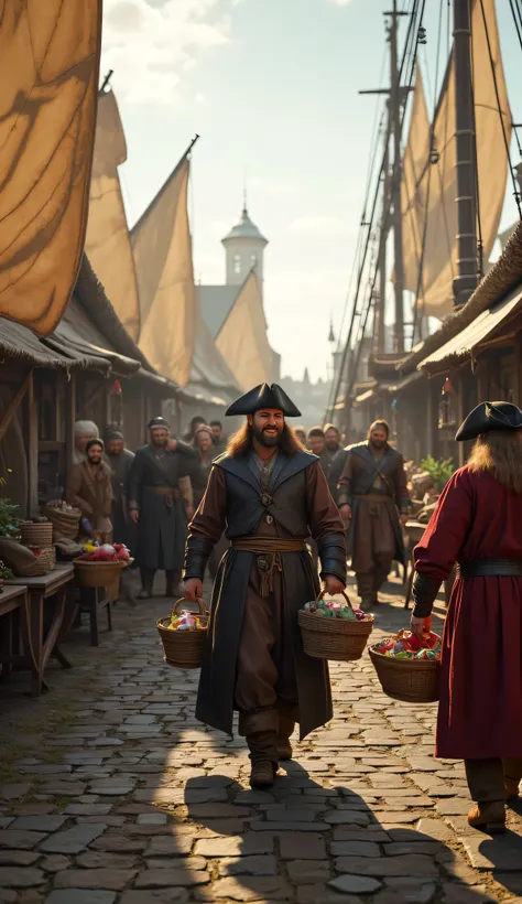 **Prompt:** ancient medieval era, Create a visually stunning and hyper-realistic panoramic scene using Unreal Engine 5, showcasing a vibrant Viking medieval port landscape scenery. The composition should be symmetrically balanced, featuring several of smil...