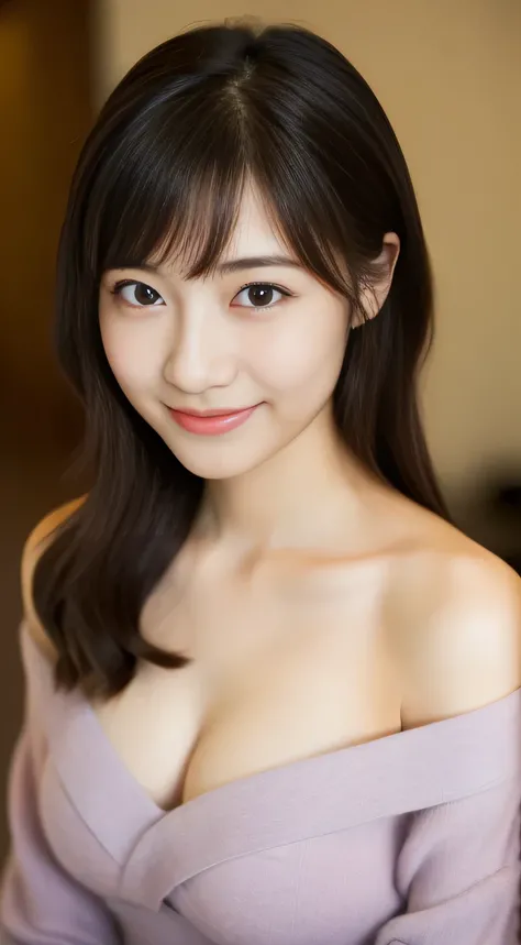 masterpiece,best quality,(Japanese girl),((Beautiful girl)),cleavage,(off shoulder:1.2),(perfect body beauty:1.2),(shy smile),From slightly above