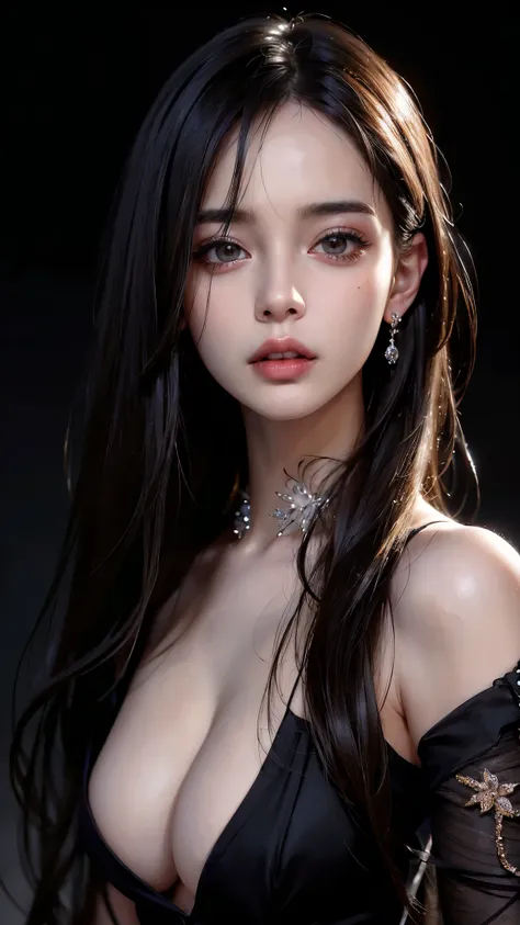 masterpiece, Best Quality, Illustration, Ultra-detailed, finely detail, hight resolution, 8K Wallpaper, Perfect dynamic composition, Beautiful detailed eyes，Sexy face,Face feeling ecstasy,Face at the peak of sexual arousal, looking at viewer, ((Dark backgr...