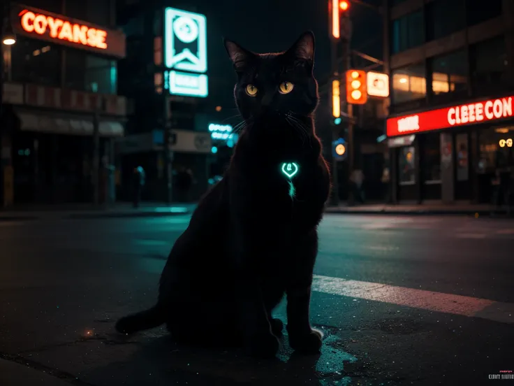 Make a background a cat with cyber punk style with neon color