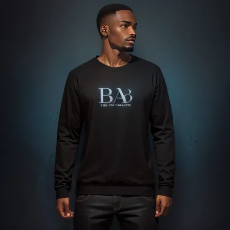 a man wearing a black sweatshirt with the word bad on it, long orange sweatshirt, official product photo; a close up of a blue logo with the word ba and dilence, official artwork, album art, an album cover, promo art, logo art, logo, logo, profile image, p...