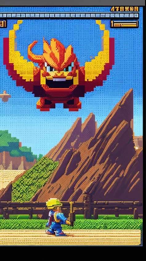  Toriyama Akira style，Flat pixel games《 Dragon Quest 》， game monster design，（Angel Island：1.4）， 16 bit pixel 