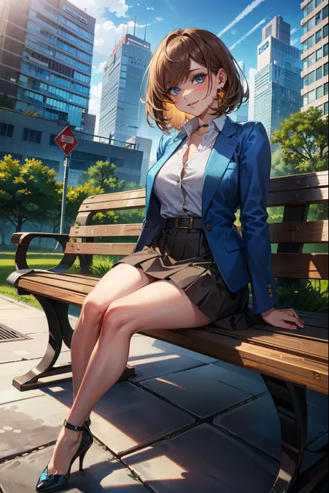 (extremely detailed CG unity 4k wallpaper),(masterpiece),(best quality),(ultra-detailed),(best illustration),(best shadow),(absurdres),(detailed background of a City Park), British Girl, Blue eyes, Lithe figure, Shoulder-length Sandy brown hair, Side-Swept...