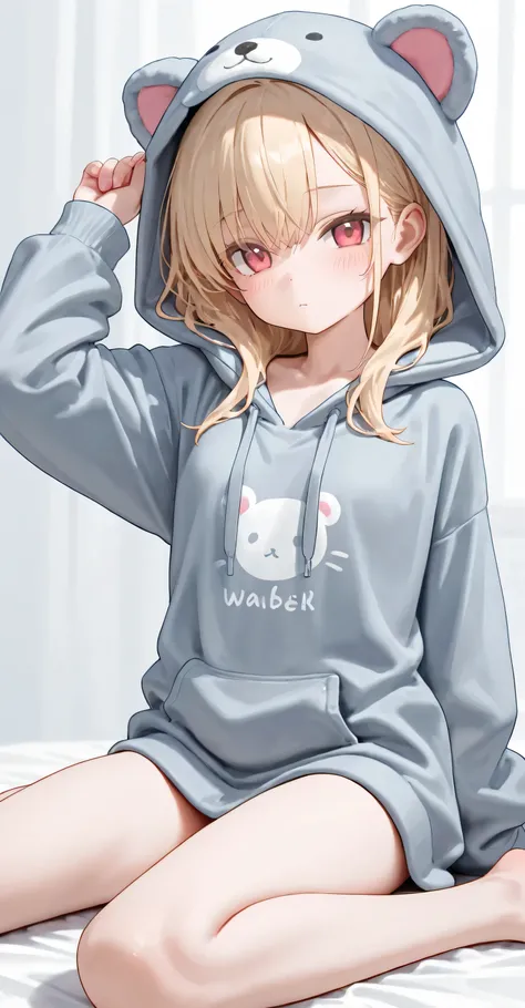 Petite girl, cute clothes, clothed, wariza, skinny body, oversized hoodie 