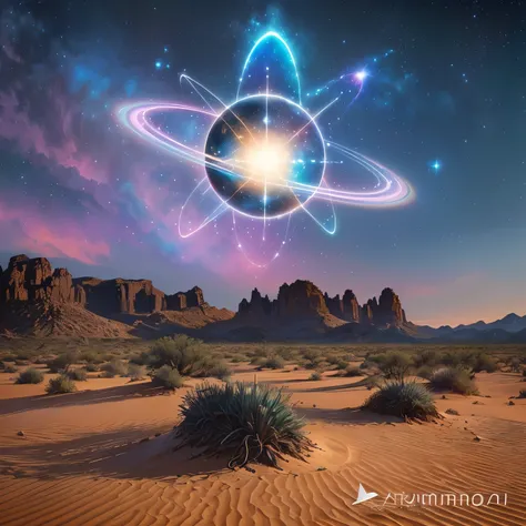 a close up of a desert with a star in the sky,  style hybrid mix of Bip , Bip art work, Bip style,  in style of Bip , realism | Bip, Bip!!,  cosmic environment , Bip daily art, artem demura Bip, Bip art , wires of cosmic energy