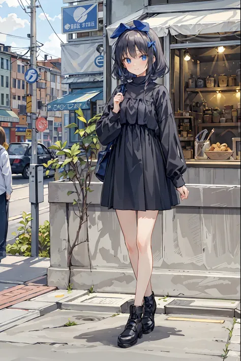    Anime Style 、story、、   beautiful girl、とてもcute天使、   pink gothic dress  、cute、baby face、smile、  Long Skirt  、    Black Boots  、Very cute headband、(TOP QUALITY, 4K, 8k high resolution,  masterpiece:1.2),   absurd,  black turtleneck sweater with slightly op...