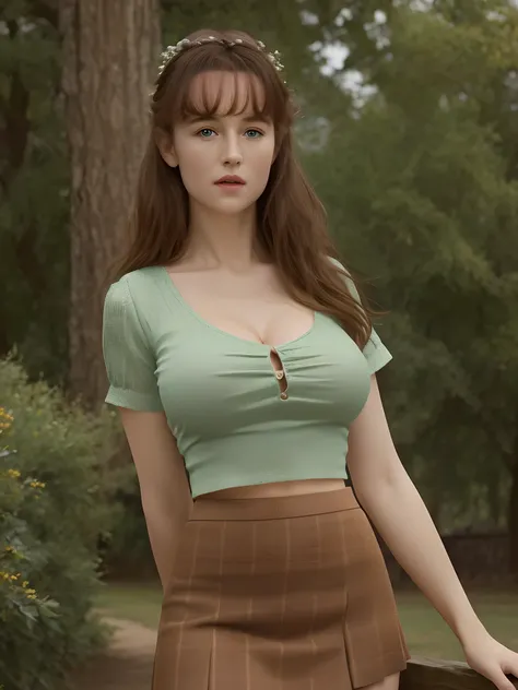 (best quality,4k,8k,highres,masterpiece:1.2),(ultra-detailed,photorealistic,photo-realistic:1.37), (((Clare))), ((wearing skirt and top)), (very large bust size)