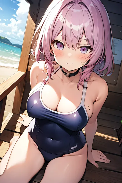 Is it March?、 pink hair 、G-Cup、 school swimsuit
