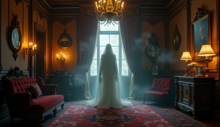 A ghost is waiting in a rich house.