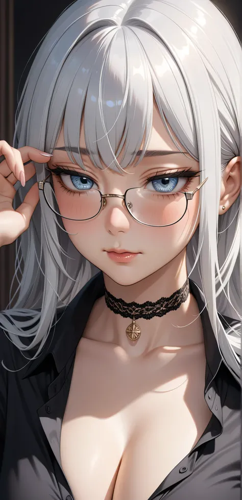 Close up, upper body,  Random Sexy pose , ((Ultra detailing)), (very aesthetic, best quality, ultra detailed), intricate details, 1girl, silver hair, silver eyes,((Detailed eyes)), ((Beautifull eyes)), ((prefect eyes)), ((Ultra detailing eyes))  sharp jawl...