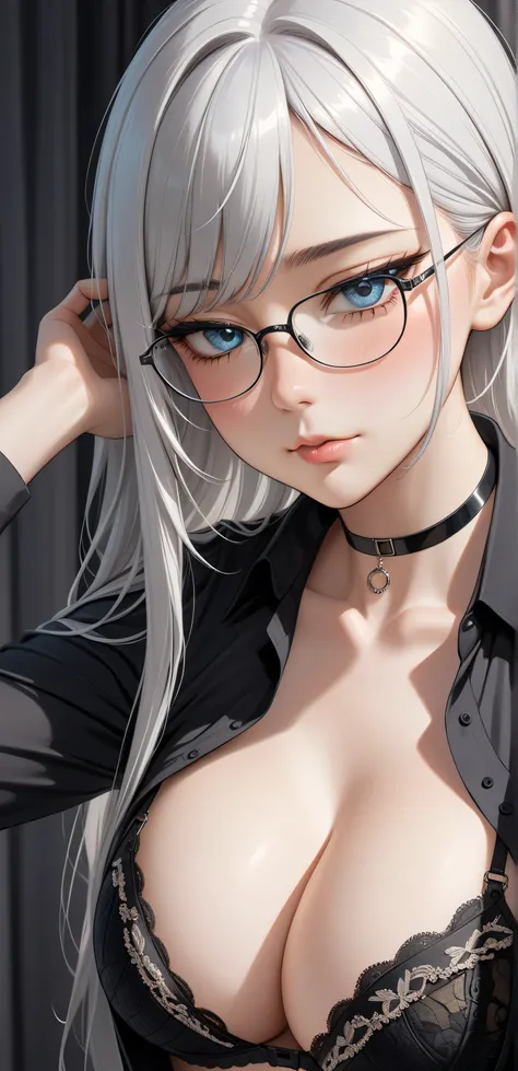 upper body,  Random Sexy pose , ((Ultra detailing)), (very aesthetic, best quality, ultra detailed), intricate details, 1girl, silver hair, silver eyes,((Detailed eyes)), ((Beautifull eyes)), ((prefect eyes)), ((Ultra detailing eyes))  sharp jawline, long ...