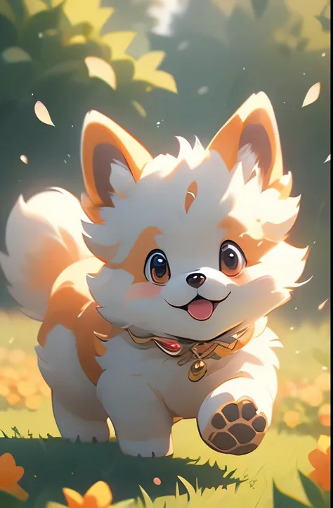 a close up of a dog running through a field of flowers, cute detailed digital art, adorable digital painting, cute corgi, cute detailed artwork, painting of cute dog, cute digital art, kawaii cute dog, cute artwork, cute dog, corgi with [ angelic wings ]!!...