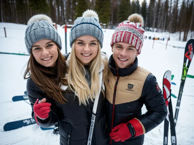 highly detailed, best resolution, young man, age 25, Irish-American, blond hair, handsome, athletic, winter clothing, he is on a skiing trip, in the snowy mountains, red ski jacket, winter hat, happy and fun,