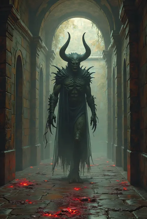 You walking like the first person. in front there is a corridor full of humanoid monsters examples : zumbies, Demons and death and lava and a demon ( Luficer very ugly , More humanoid )  sitting on a throne down the hall