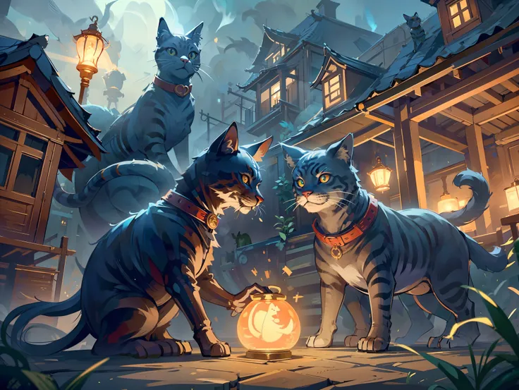 A very beautiful witch、Multiple very large cats、Witch&#39;s Familiar Cat、The witch is diligently hitting the cat、The cat is standing upright on two legs、Cats are very eerie、A group of bakeneko、At that time, their apartment was a perfect room for the two wh...