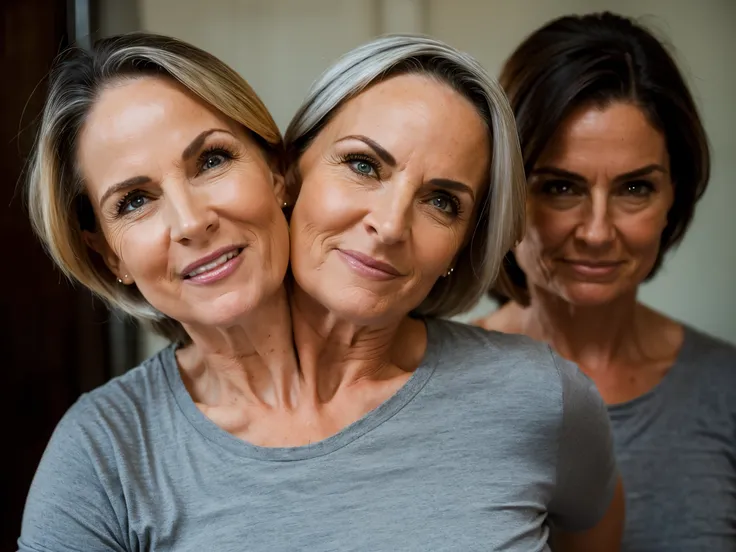 2heads, highly detailed, best resolution, two-headed woman, age 53, Irish-American, pretty, dominant, bossy facial expression, casual shirt,