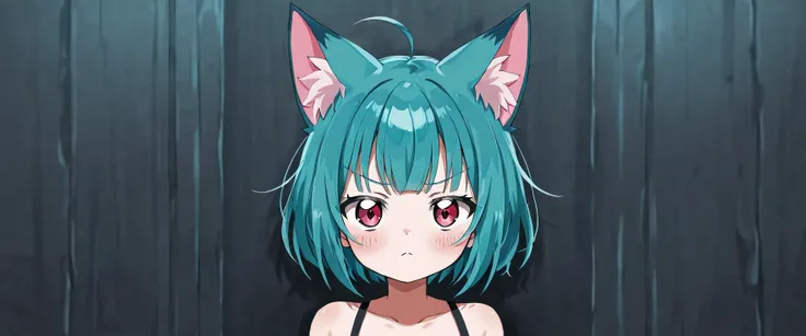 a closeup of a cartoon character with fox ears, fox girl, mikudayo, anime moe art style, Cat Mimi, short hair, anime girl with teal hair, dominant pose, portrait