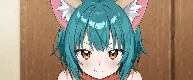 a closeup of a cartoon character with fox ears, fox girl, mikudayo, anime moe art style, Cat Mimi, short hair, anime girl with teal hair, dominant pose, portrait