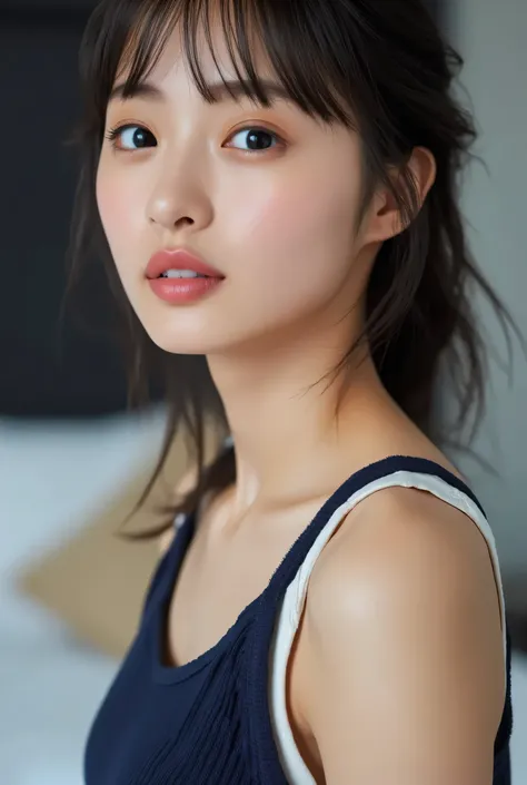 (((Attractive naked with white skin:1.5))),NSFW, ALL naked、 small breasts,small nipples,areola ,pubic hair, On a hotel bed , A nude photo of 20 year old cute Japanese woman ,(((nude photo))), (( very accurate anatomy :1.0)), (photo Realistic:1.4), (hyper R...