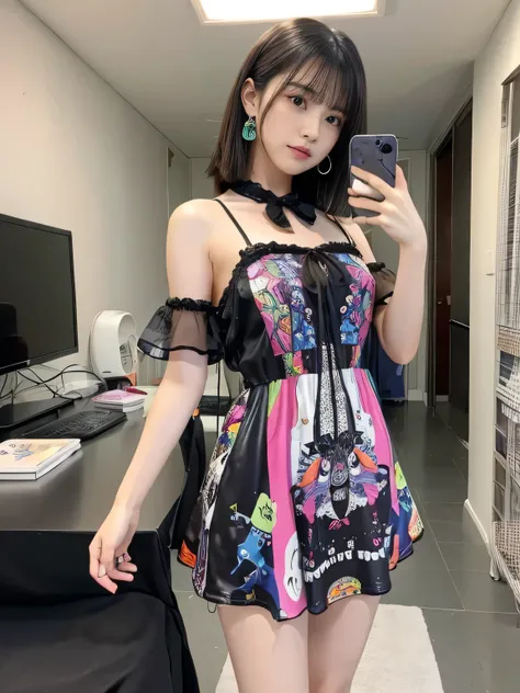 fantasy idol、whole body、good style、、、、、colorful nightmare print mini dress、nightmare room