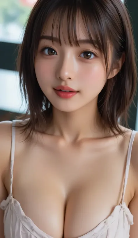 nsfw:1.2, Japanese famous actoress,smile,22 years old，64k, high Quality，naked beauty,high detail，standing on the beach ,covering her breasts with her hands beautiful skin,Gyaru makeup，My hair is fluttering in the wind、 underboobs:1.8, short hair:1.0,((Smal...