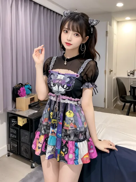 fantasy idol、whole body、good style、、、、、colorful nightmare print mini dress、nightmare room