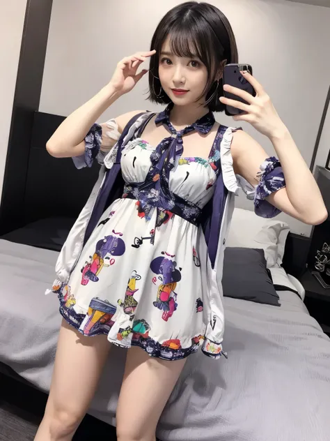 fantasy idol、whole body、good style、、、、、colorful nightmare print mini dress、nightmare room