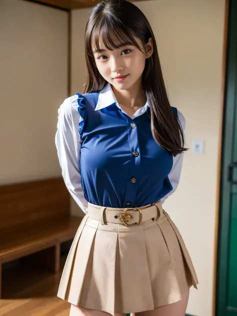 (Best-quality, Masterpiece, Ultra High Resolution, (Photorealistic:1.4), Raw Photo, depth of field, professional lighting), 
1girl, (((15-years-old, the most famous Japanese idol))), 
looking at viewer, innocent smile, (((booty pose))), 
((wearing most rea...