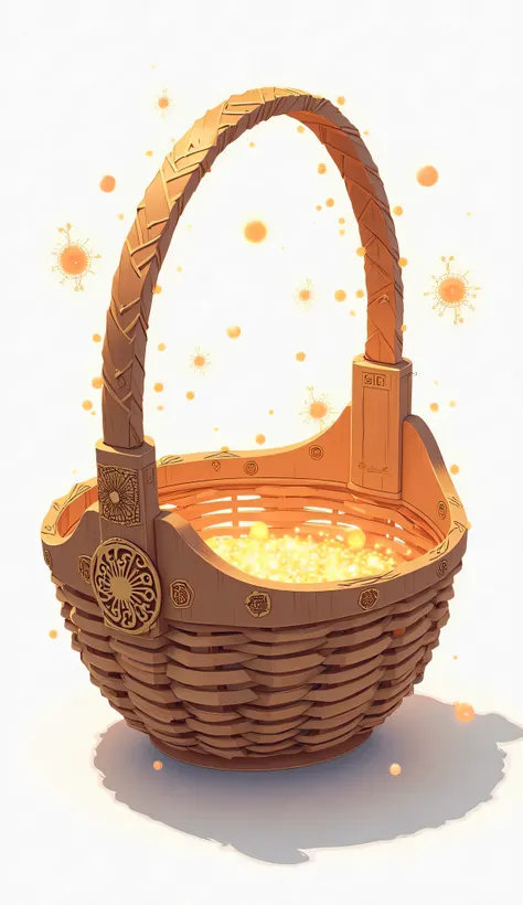 a wooden magical basket, in anime art style, white background, best quality