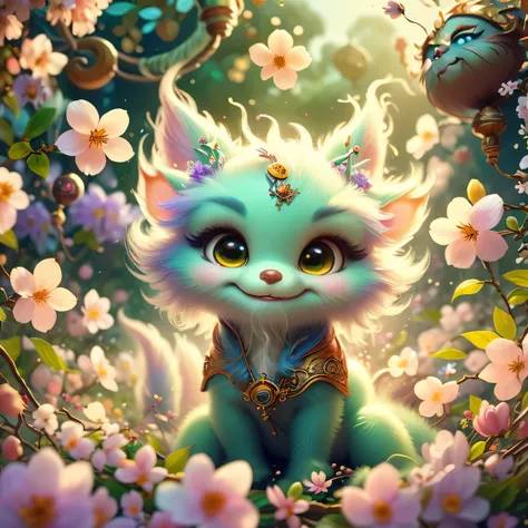 whimsical airbrush and oil painting, best angle of a Very cute mythical graceful transparent anthropomorphic furry creature holds white lilac, thin arms, fragile thread legs, jasmine flower spirit, Mystical garden where white lilac grows in a professional ...