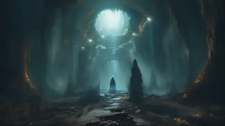  Multiple Men Standing Inside A Cave 、There's a big swirling hole in the center, Mysterious、art, 2021年のmovie「Dune」, 暗いシネマティックなコンセプトart,  によるコンセプトart-2021 ,  Paul Rhea and Beeple , movie「DUNE-2021」1 photo from ,  Greg Beeple , Beeple、 Dark 、abyss、Madness、