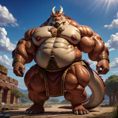 shendu,anatomically correct,pride,soft shadow,majestic,Detailed face,HD Eyes,clear Sharp eyes,red eyes,eyes shining,Grandiose,brave,Confident smile,Strong,mature,loincloth,an eastern dragon king, a male dragon warrior, hefty body,very big muscles, hulking,...