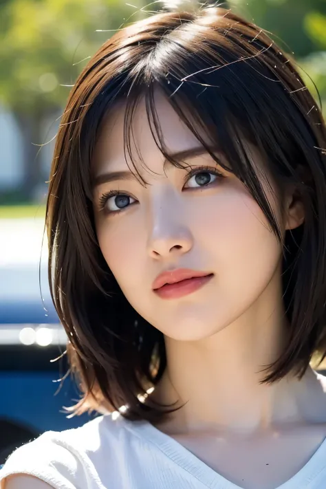 (In 8K, top quality,   masterpiece:1.2), (realistic, Photorealistic:1.37), very detailed,   natural light, medium breasts,   How to hide your nose and mouth with both hands, 1 person,   35-year-old woman  ,     black hair,   short hair, (  looking up from ...