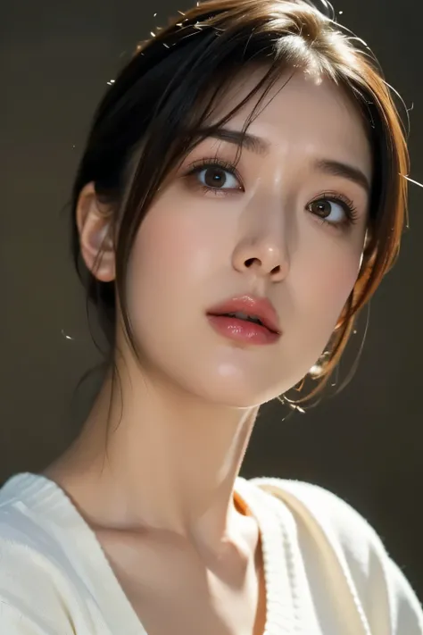 (In 8K, top quality,    masterpiece:1.2), (realistic, Photorealistic:1.37), very well detailed,    natural light, medium breasts,   How to hide your nose and mouth with both hands, 1 person,    35-year-old woman   ,       black hair,    short hair, (   loo...