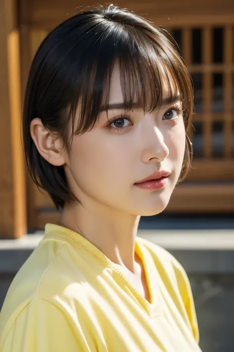 (In 8K, top quality,    masterpiece:1.2), (realistic, Photorealistic:1.37), very well detailed,    natural light, medium breasts,   How to hide your nose and mouth with both hands, 1 person,    35-year-old woman   ,       black hair,    short hair, (   loo...