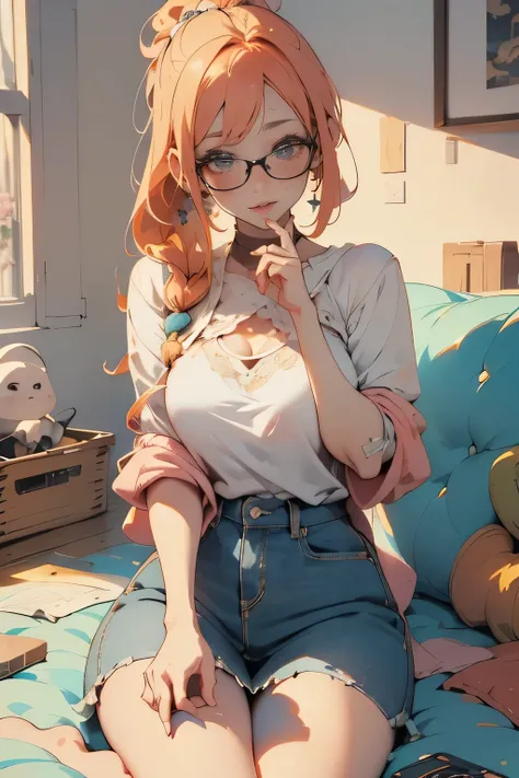 A beautiful anime girl, gaming on a Playstation controller, wearing glasses, passionate about anime, (best quality,4k,8k,highres,masterpiece:1.2),ultra-detailed,(realistic,photorealistic,photo-realistic:1.37),intricate details,stunning 3D rendering,vibrant...