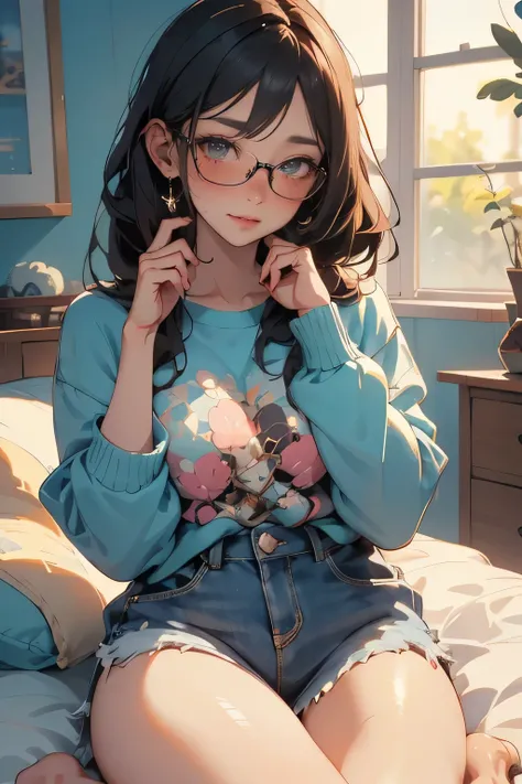 A beautiful anime girl, gaming on a Playstation controller, wearing glasses, passionate about anime, (best quality,4k,8k,highres,masterpiece:1.2),ultra-detailed,(realistic,photorealistic,photo-realistic:1.37),intricate details,stunning 3D rendering,vibrant...