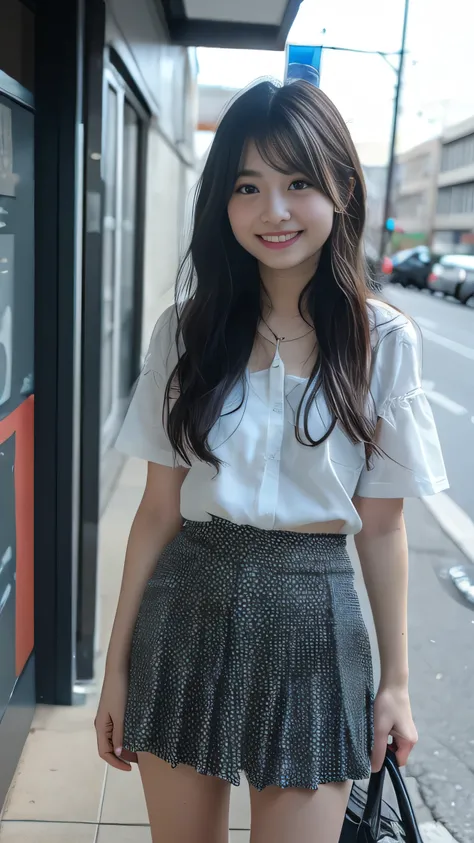 22 year old beauty。Stylish summer clothes、 pleated mini skirt：1.5、shortcuts：1.5、サイドウェーブでshortcuts、 cute face 、 best smile