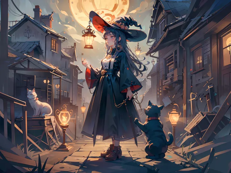 A very beautiful witch、Multiple very large cats、Witch&#39;s Familiar Cat、The witch is diligently hitting the cat、The cat is standing upright on two legs、Cats are very eerie、A group of bakeneko、On a night when the moon is beautiful, I'm alone in the forest,...