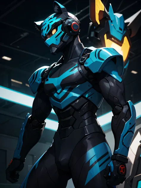 man, Blue color tiger robot