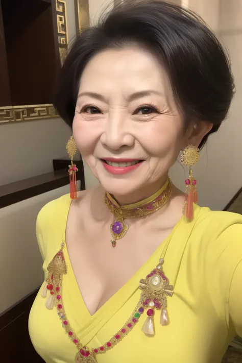 ７９ years old　Mom　MILF　Chinese Lady　large earring　Big choker　navel piercing decoration　A bracelet　realisitic　Gorgeous Madame Beautiful Mature Woman　sexy　Smile　Gentle woman navel piercing　４K　High quality