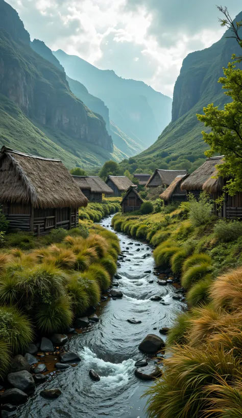 **Prompt:** ancient medieval era, Capture a stunning ultra-definition photograph that embodies the essence of a hyper-realistic crowdy Viking tribe village settlement nestled in a serene fjord and small rivers wave. Viking traditional tribal housing. Muddy...