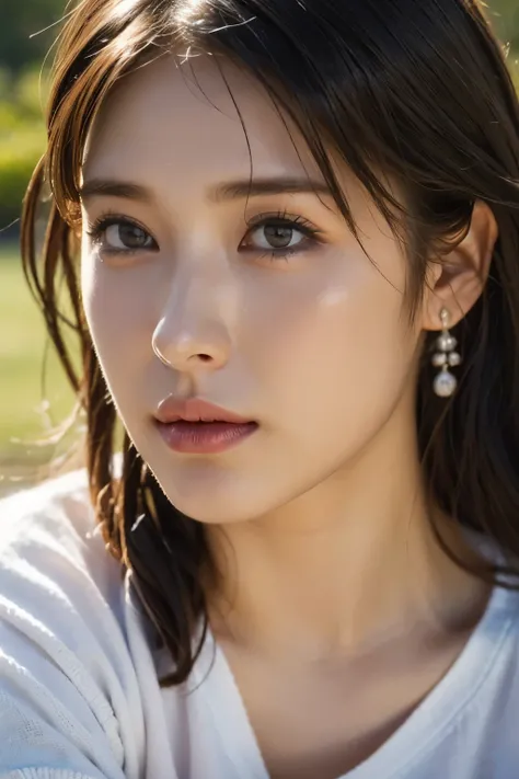 (In 8K, top quality, masterpiece:1.2), (realistic, Photorealistic:1.37), very detailed, natural light, medium breasts, Knitted V-neck shirt , Cowgirl who , very detailedな顔と肌, detailed eyes, very detailedな顔と肌