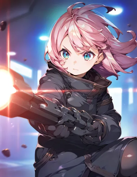 1girl,  little female, beautiful detailed eyes, wind, cyberpunk, weapon, stance, game CG, general, break,(artist:orion_(orionproject) ),artist:fujiyama,artist:onono_imoko,break,(masterpiece), (best quality), (ultra-detailed),(Detailed Lighting), very aesth...