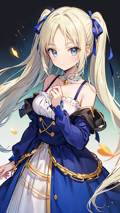 > "An anime-style girl with large almond-shaped emerald green eyes and long curled twin-tails in platinum blonde. Her bangs are slightly parted, revealing part of her forehead. She has an elegant and gentle smile, with a refined and aristocratic aura. She ...