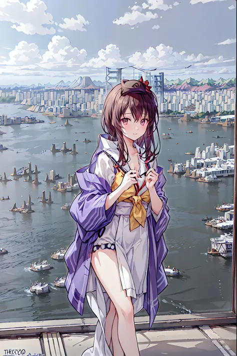 (( masterpiece)), ((top quality)), ((top quality)), (( very detailed)), ((8k CG wallpaper)), ((very delicate and beautiful)), ((shape)), (high resolution), The girl on the left、(((  Tokyo  の風景:2.0)))、((( Tokyo tower:3.0)))，Around town， hair，shortcuts，  開口部...