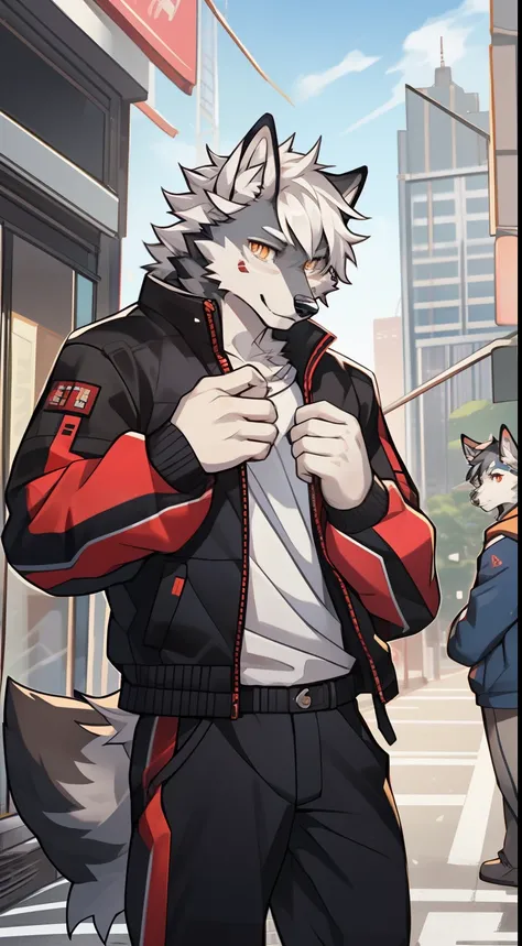 Gray Wolf，White hair，City，golden pupils， Handsome， has a better figure，A casual encounter ，Cai Xukun&#39;s